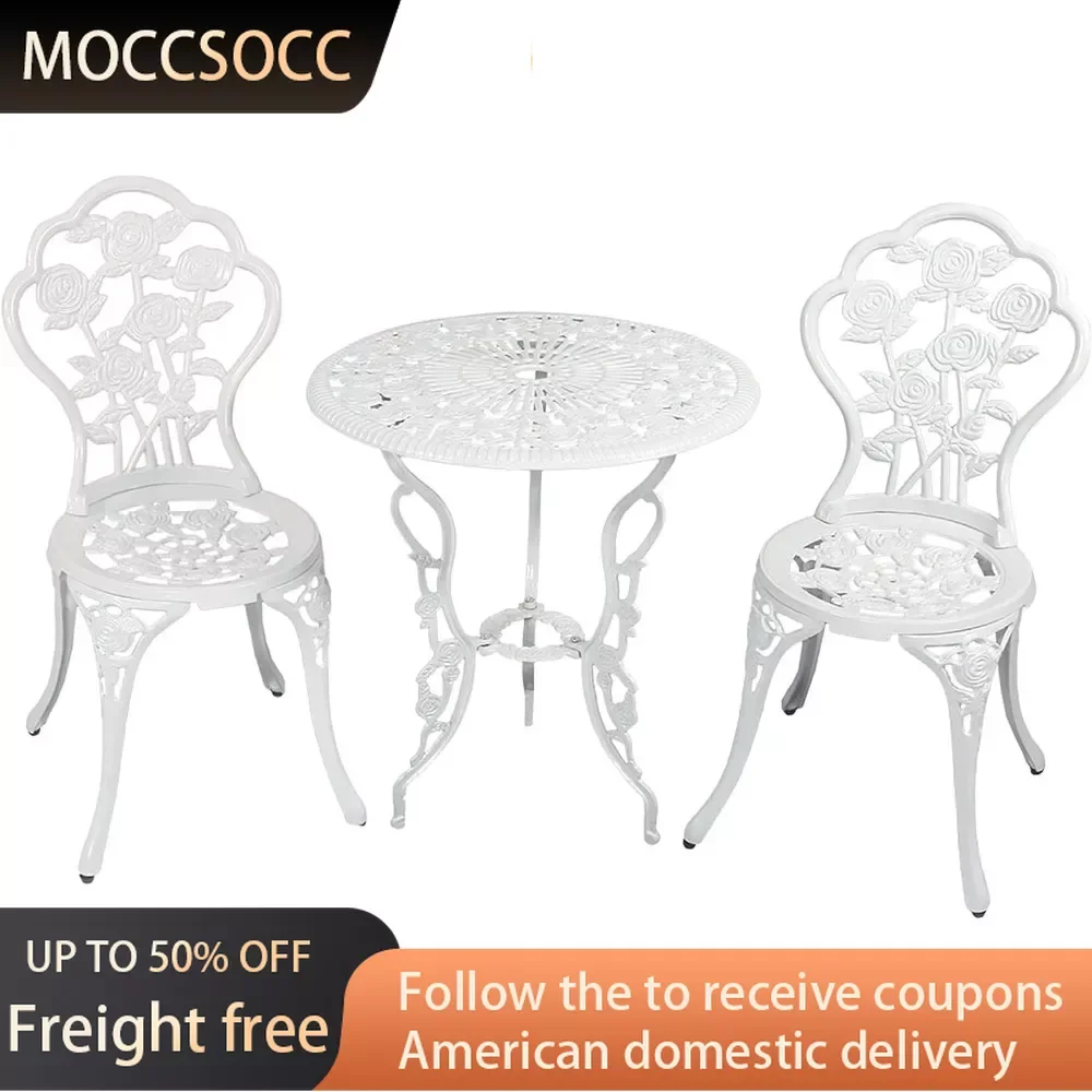 

Фотообои с цветочным дизайном из 3 предметов, с 2 стульями, наружная дверь, мебель для террасы, наружная, из литого алюминия, белая, бесплатная доставка