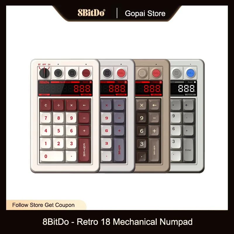 8BitDo Retro 18 Mechanical Numpad, Supports Calculator Mode, Bluetooth / 2.4G / Wired Numpad for Windows and Android