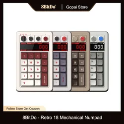 8bitdo-panel numérico mecánico Retro 18, compatible con modo calculadora, Bluetooth/2,4G/Numpad con cable para Windows y Android