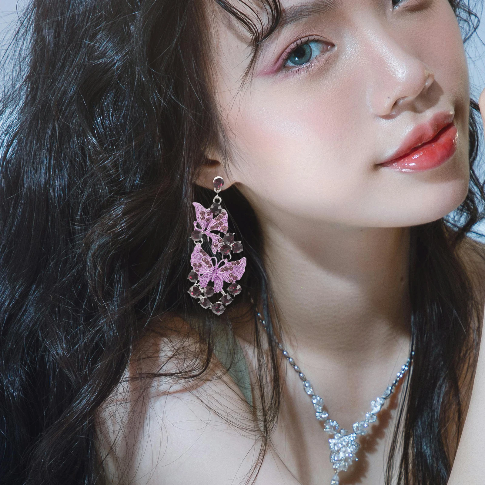 

Butterfly Jewelry Set Luxury Rhinestone Necklace Earrings for Women Bridal Wedding Statement Formal Events Crystal Necklace Set