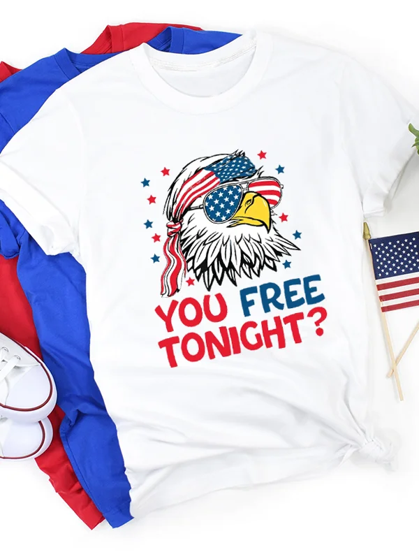 2024 New Hot Sale Fashion Independence Day Female Shirt An Eagle with An American Turban Print Women Holiday Comfort T-shirt