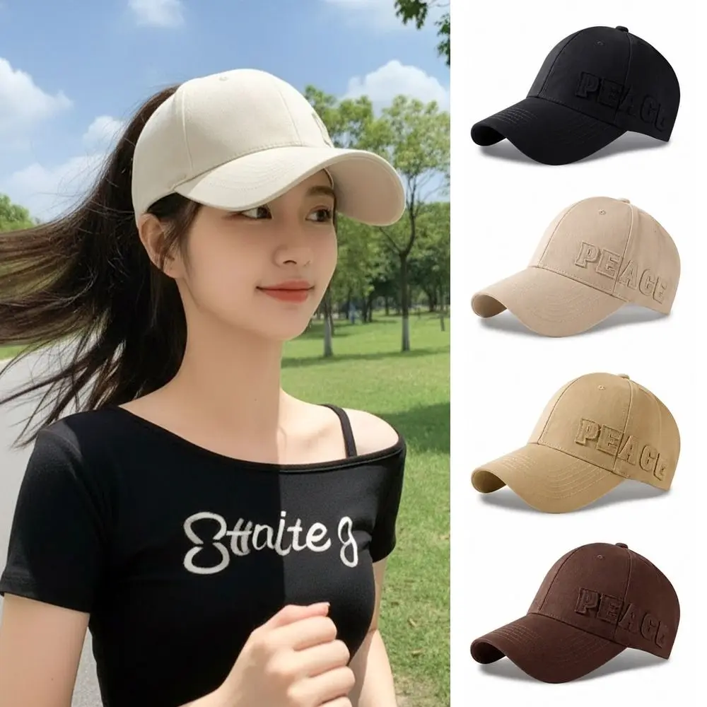 Fashion PEACE Embroidery Ponytail Baseball Cap Curved Brim Hollow Top Messy Bun Hat Adjustable Hollow Back Hat Outdoor Sports