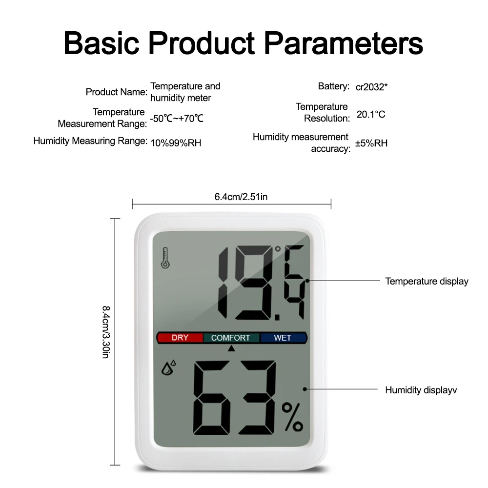 6046B Home LCD Digital Electronic Clock Temperature and Humidity Meter Large Screen High Precision Thermometer Hygrometer