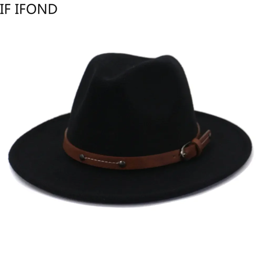 Fedoras Winter Hat For Women 59-61CM Men Panama Felted Jazz Hats New Trilby Church Cap sombreros de mujer