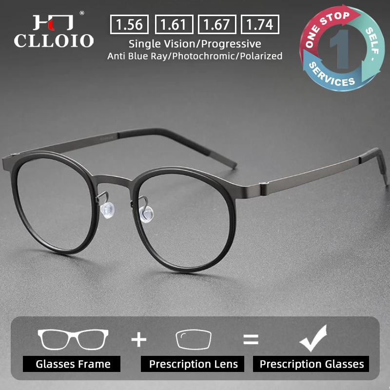 

CLLOIO Ultralight Classic Screwless Prescription Glasses Anti Blue Light Myopia Glasses Customizable Progressive Reading Eyewear