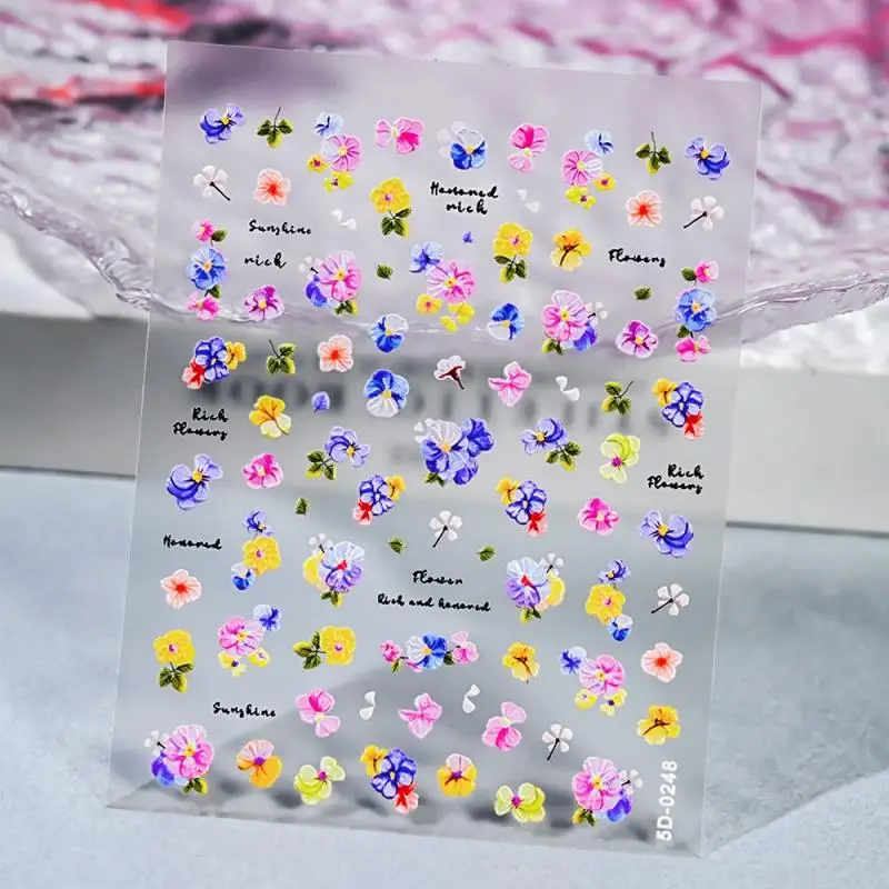 5d requintado margarida etiqueta do prego 1 folha colorido floral decalque do prego 8*10cm auto-adesivo luxuoso margarida arte do prego adesivo decoração