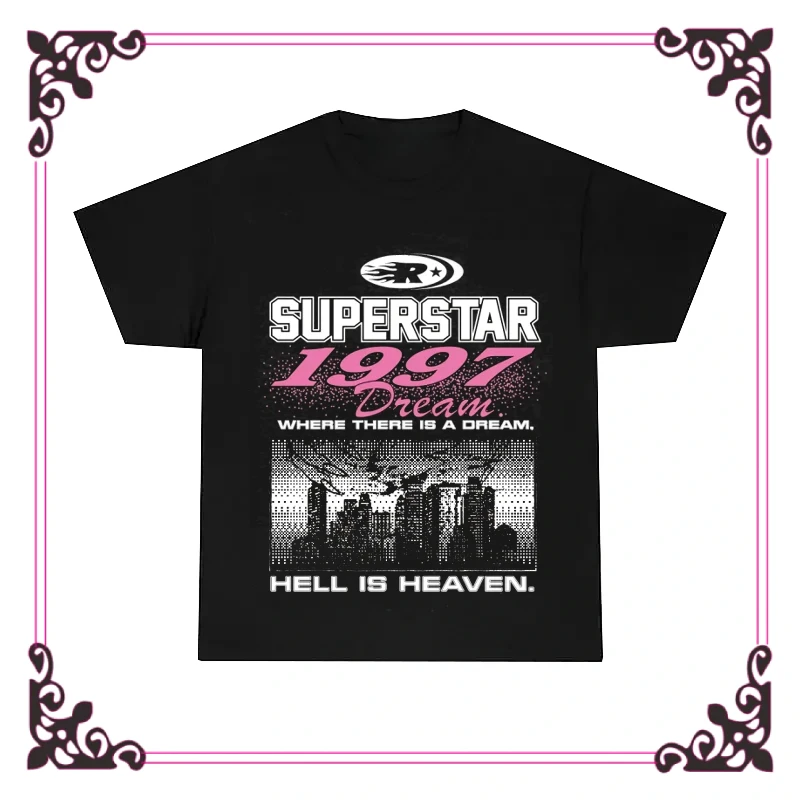 

2025 American Hip Hop Y2K Short-sleeved Hell Star Retro Pattern Printing Design Cartoon Simple Unisex Pure Cotton T-shirt