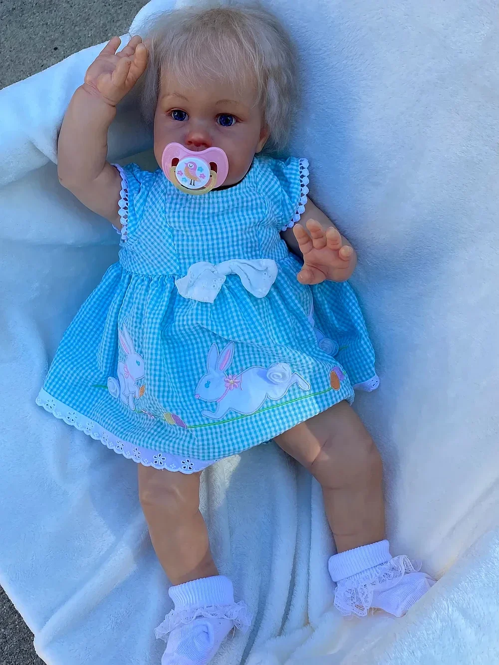 DLS Customized Limited Supply 22inch Reborn Baby Ellie Hand-Rooted Hair Already Finished Doll in Different Dress