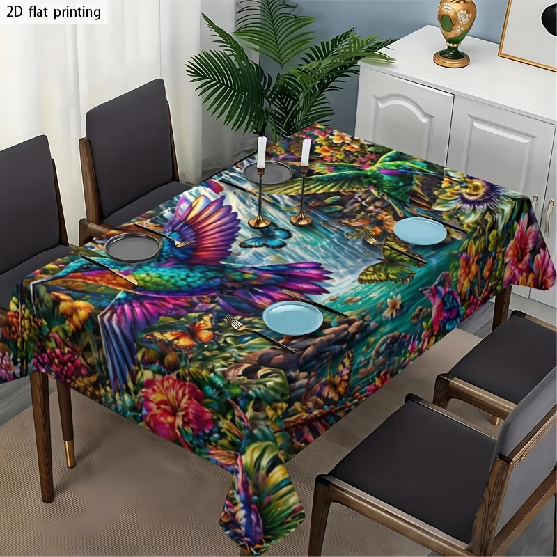 Vibrant Tropical Jungle Print Tablecloth Waterproof Spillproof Dining Table Cover for Home Decor