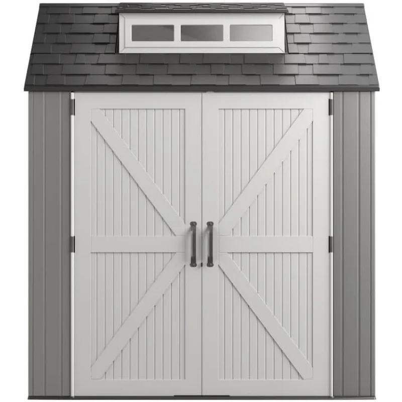 Resin Outdoor Storage Shed With Floor   Gray, Organization for Home/Backyard/Garden Tools/Lawn Mower/Bike Storage/Pool Supplies