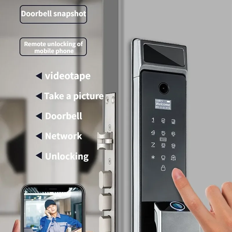 Serrure intelligente 3D Face Heroes avec caméra vidéo HD, empreinte digitale biométrique pour porte d'entrée, sonnette intelligente, mot de passe