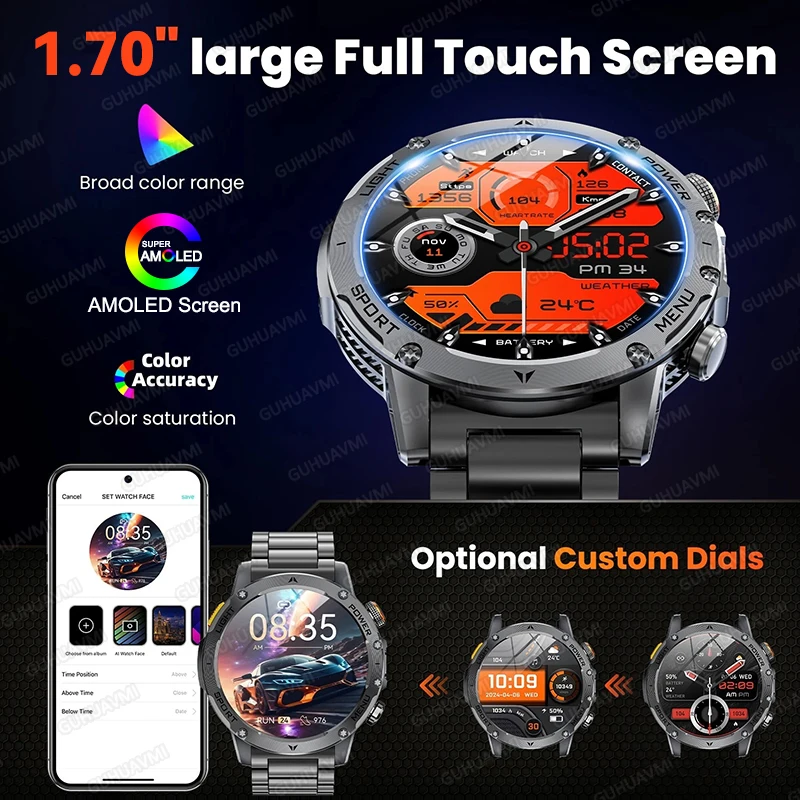 2025 جديد العسكرية الصف ساعة ذكية لتحديد المواقع 5ATM السباحة مقاوم للماء شاشة AMOLED LED فلاش 1000mAh بطارية ذات سعة كبيرة ساعة ذكية