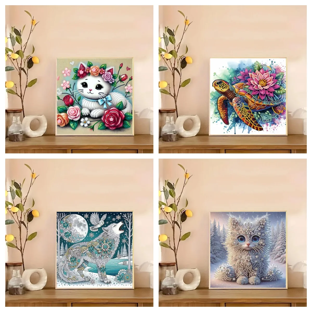 1 Stück DIY Speziell Geformtes Diamant-Malerei-Set Katzen Ohne Rahmen Kristall-Strass Diamant-Kunst-Kit für Schlafzimmer, Wohnzimmer, Büro