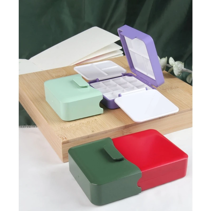 Tavolozza colori per acquerello con rondella per pennello Custodia pieghevole per tavolozza colori da 12 pozzetti Scatola