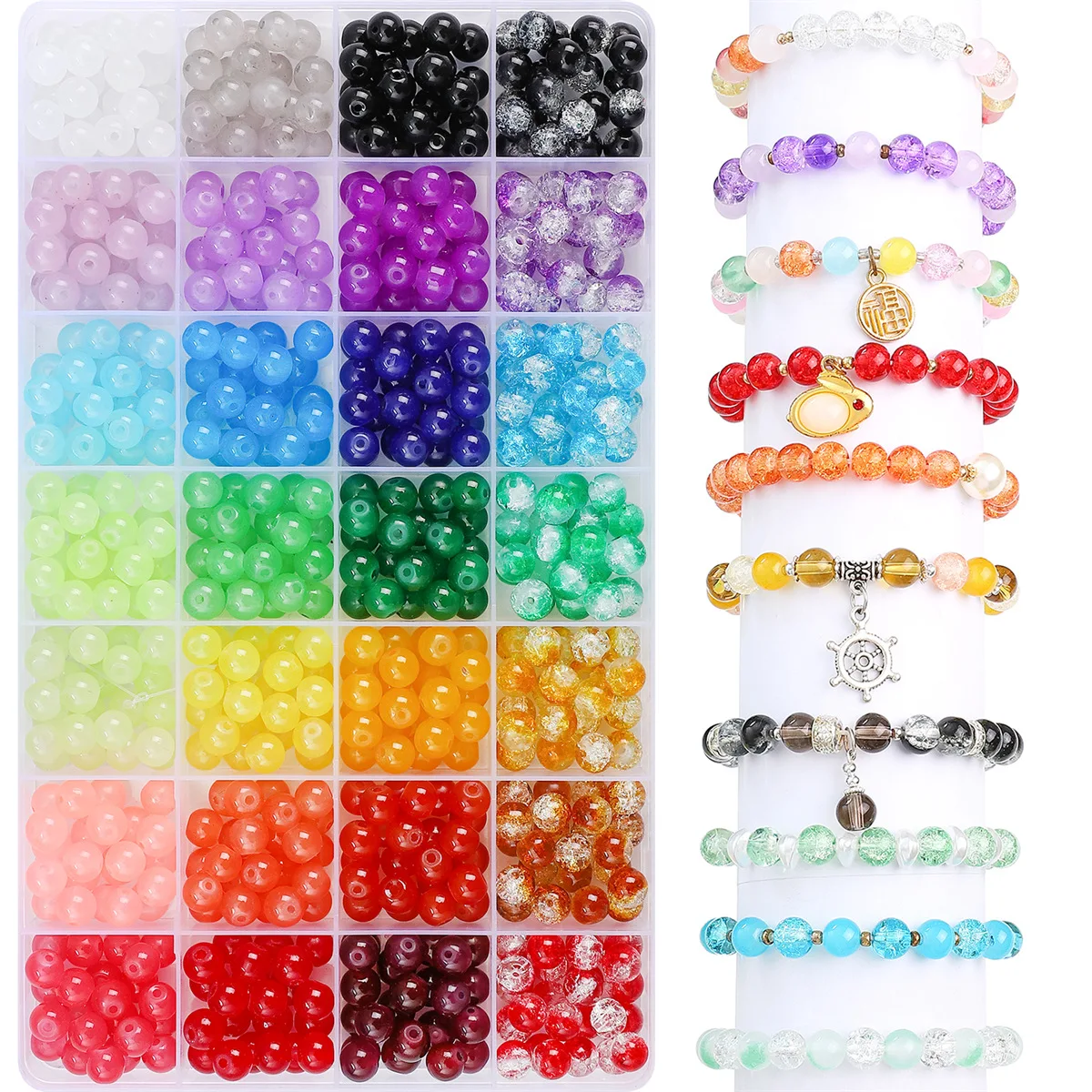 

560pcs/lot Glass Beads Bracelet Making Kits Crystal Beads Round Gemstone Stone Beads with Accessories for Jewelry Making DIY