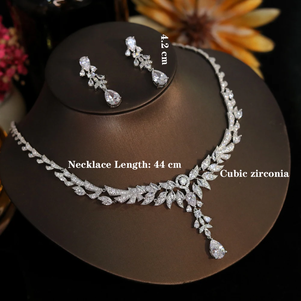 Imagem -06 - Cubic Zircon Water Drop Leaf Colares para Mulheres Requintado Marquise Cut Requintado Nupcial Festa de Casamento Acessórios Jóias Moda