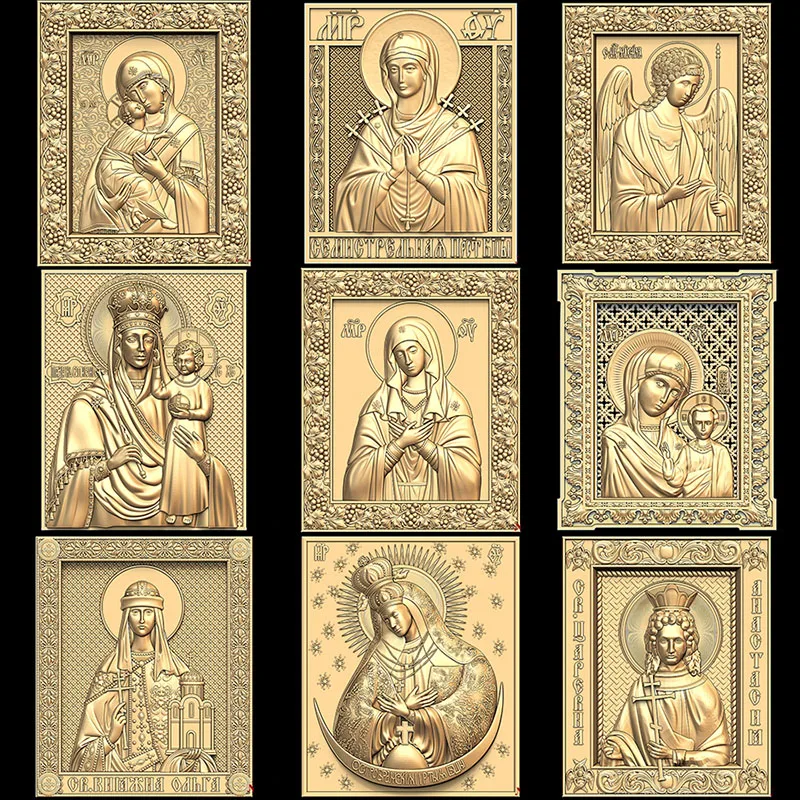 9pcs Religion Icon 3d model relief STL format file 3d model for CNC Router 3D Printer Artcam Aspire_Bas Relief Virgin Mary Icon