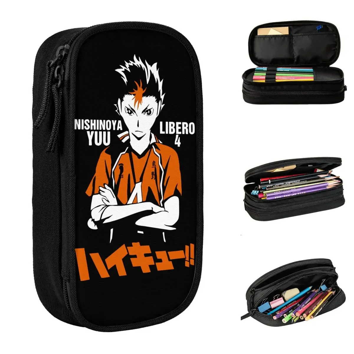 Nishinoya Haikyuus  Anime Pencil Case Bokuto Volleyball Manga Pencilcases Pen Big Capacity Bags School Supplies Gifts Stationery