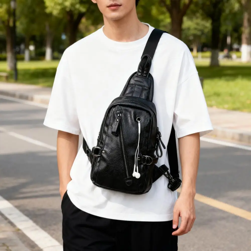 

Men Chest Bag Waterproof Faux Leather Crossbody Bag Travel Sling Bag Casual Sling Backpack for Camping Hiking