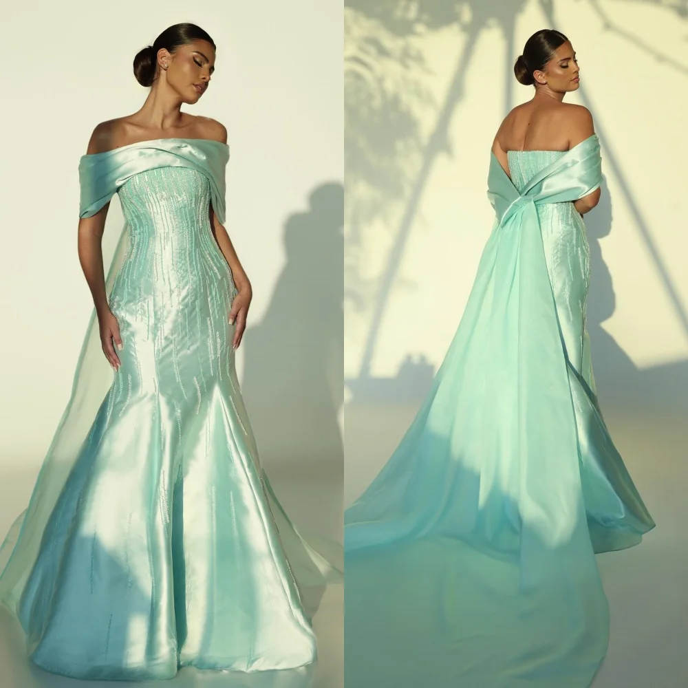 

Jiayigong Yipeisha Elegant Off-the-shoulder Mermaid Brush Es Beading Hugging Satin Customized Dresses