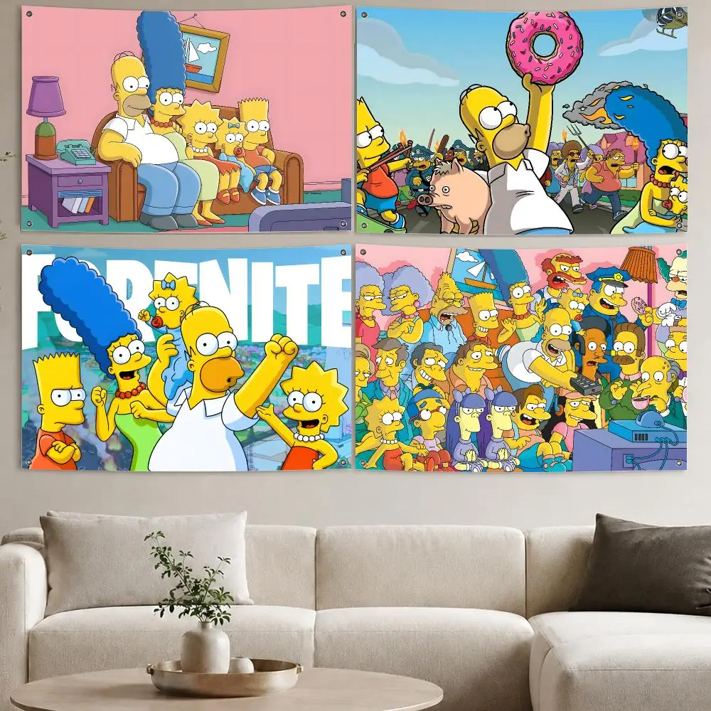 The-Simpsons Cartoon TV Series Flags Aesthetic Wall Tapestry Printed Wall Hanging Living Room Party Outdoor Decor