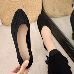 Spring Women Pointed Toe Ballet Flats Ladies Comfort Knit Fabric Slip on Shallow Loafers summer Office Soft Bottom Boat Shoes