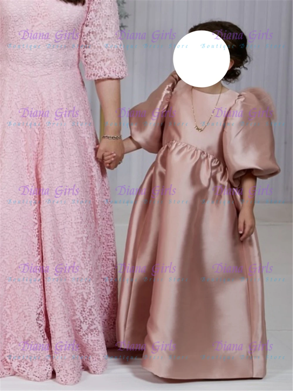 Lovely Flower Girl Dress Satin Fluffy With Tulle Big Bow for Little Princess Wedding Birthday Party Evening Gowns Customizable