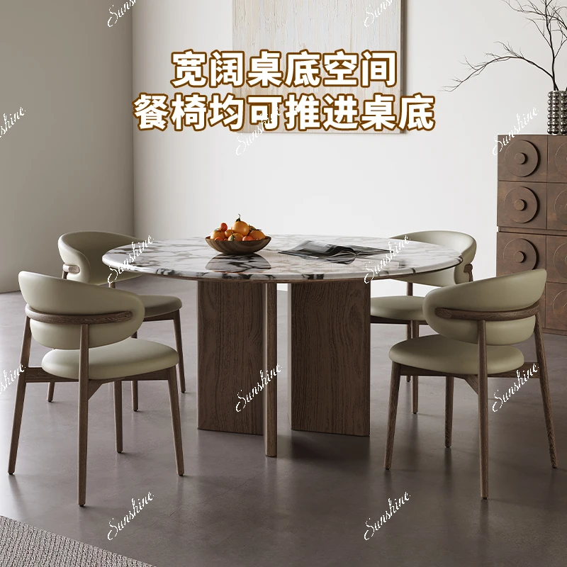 French medieval marble round table light luxury luxury stone dining table and chairs
