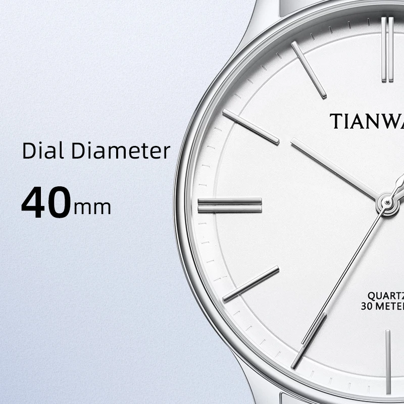 TIAN WANG Watches For Men High-end Quartz 40mm Dial Simple Wristwatches Stainless Steel Waterproof Gifts for Him reloj 손목시계