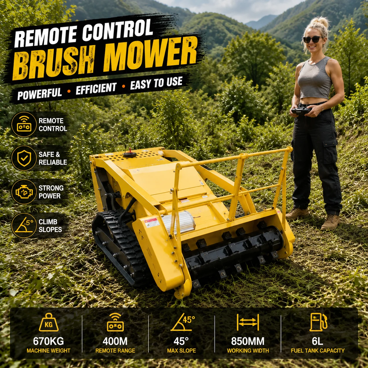850M Range-extended-Powered Remote-Controlled Mower (CE Certified Tracked Slope Mower / Agricultural and Garden Machinery)