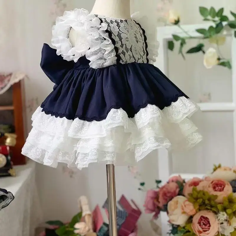 Summer New Handmade Girl\'s Birthday Retro Plaid Lolita Dress Princess Dress Kids Boutique Quality Sweet Dress
