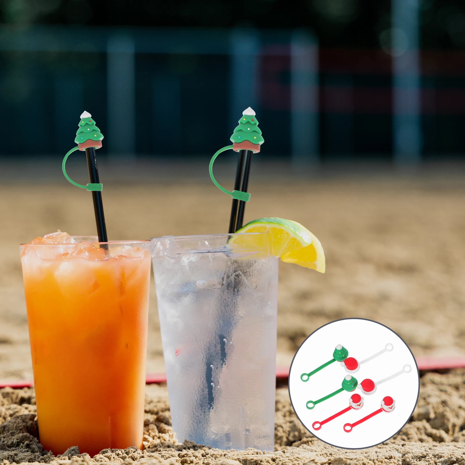 

6Pcs Christmas Straw Caps Silicone Cartoon Xmas Tree Santa Hat Straw Tip Covers 10mm Tumblers Holiday Silicone Tips for Straws