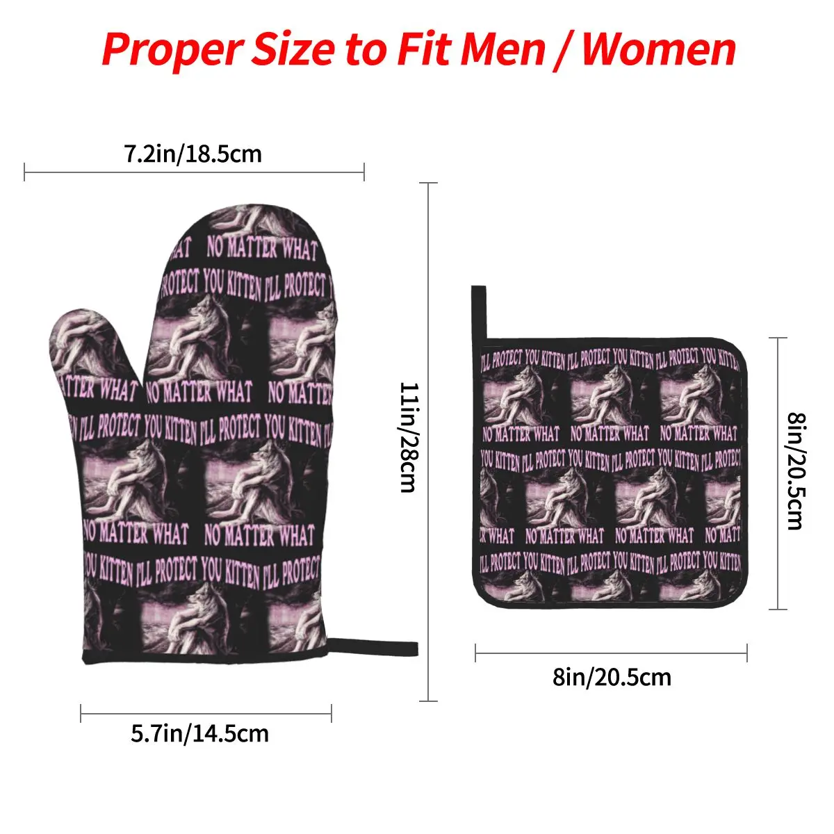 Wolf Ripping Alpha Wolf Werewolf Oven Mitts and Pot Holder Sets of 4 for Baking Cooking Grilling Resistant Non-Slip Gloves
