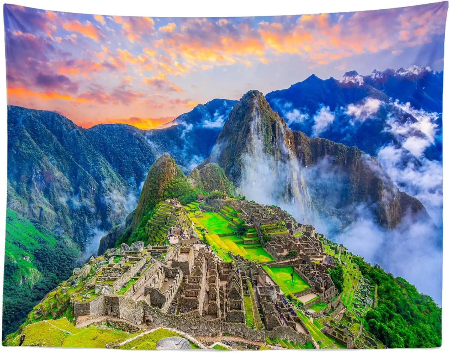 Cusco Peru Lost Inca City Agricultural Terrace Sunrise Mountain Peak Wall Hanging Peruvian Historic Sanctuary Tapestry for
