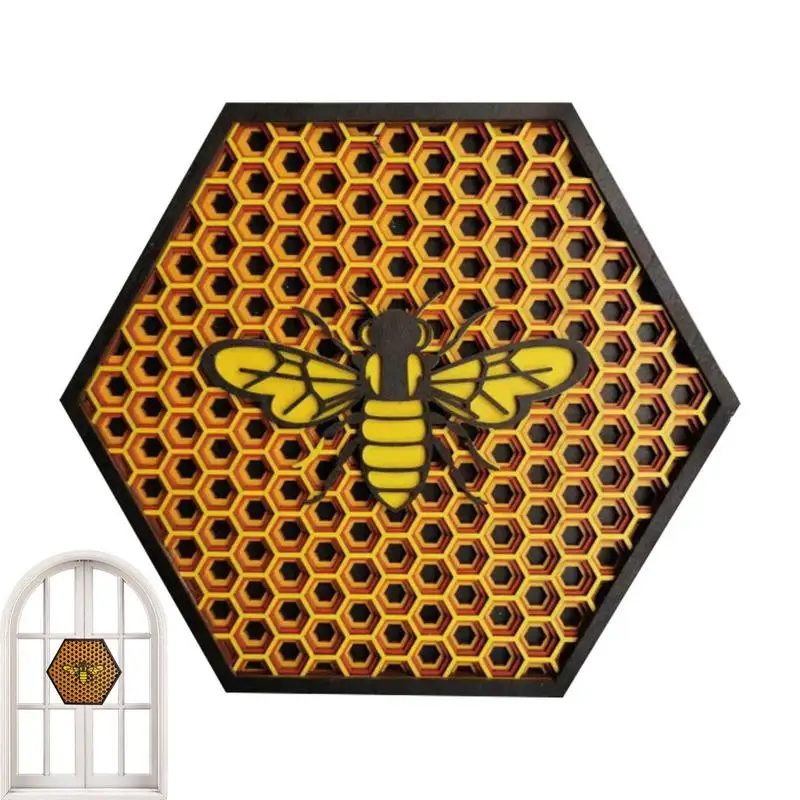 Honey Comb Sculpture Multi-Layered Wooden Bee Crafts Honey Bee Garden Sign Decor Gift For Gardener Bee Keeper Bee Festival