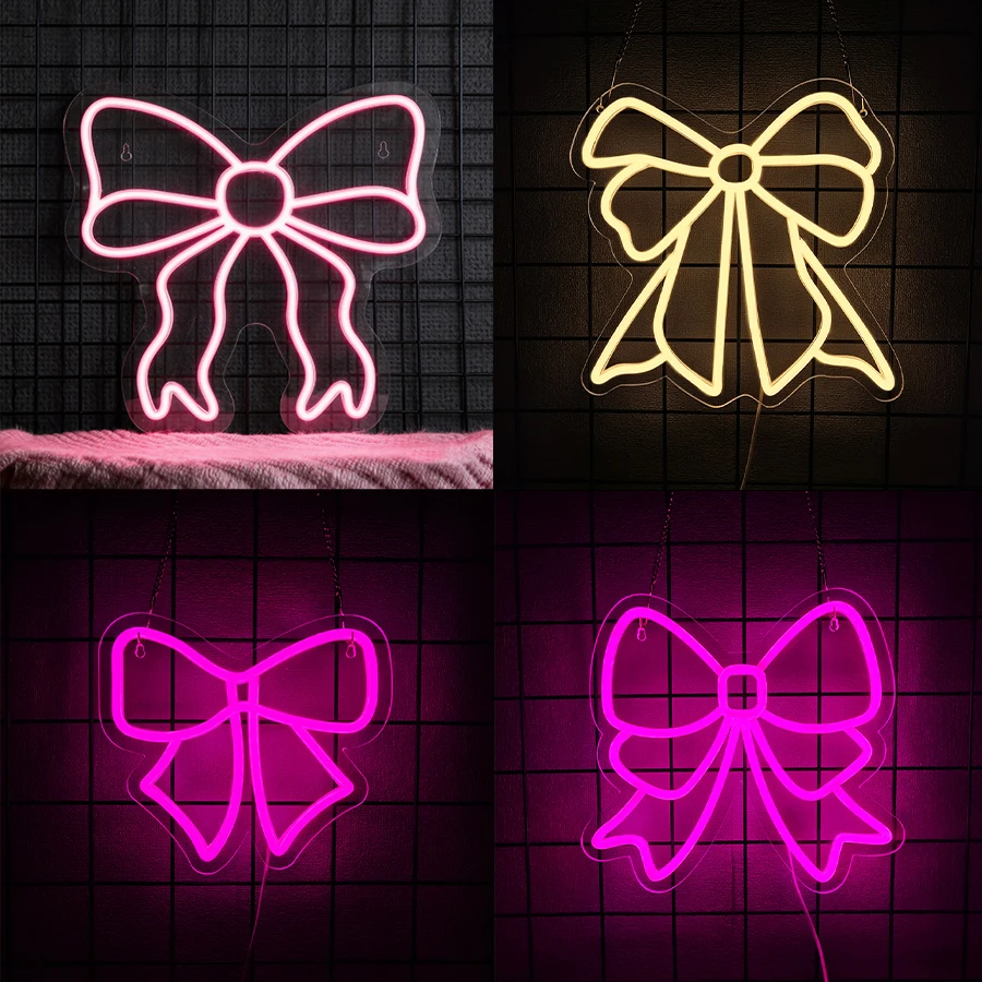 Bow Series Neon Sign For Wall Decor,Light Up Sign For Bedroom,Party Decor,Birthday,Bridal Wedding,Beauty Nail Salon,Nursery