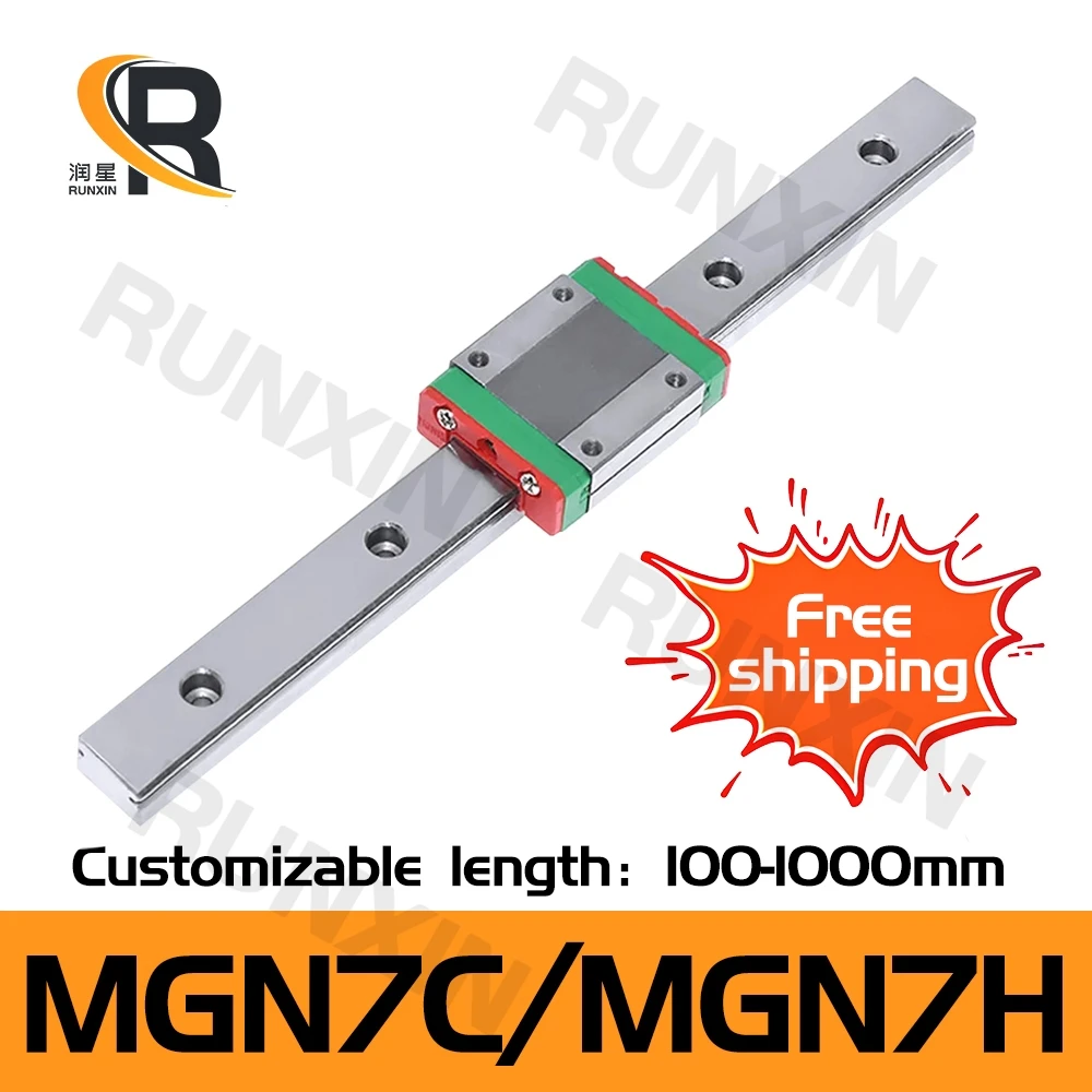 

RXTNC 1pcs MGN7 L100-1000mm miniature linear rail+1pcs same as HIWIN MGN7C MGN7H linear guide block for 3d printer part