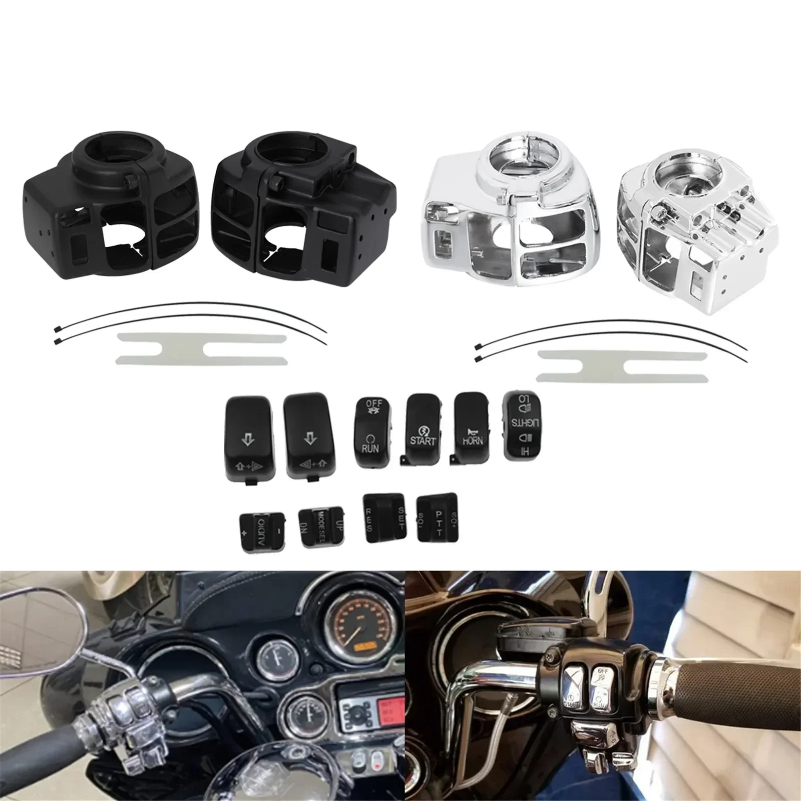 Motorcycle Handlebar Control Switch Housings Cover And Switch Cap Buttons Kit For Harley Touring Electra Glide Road Glide FLHTK