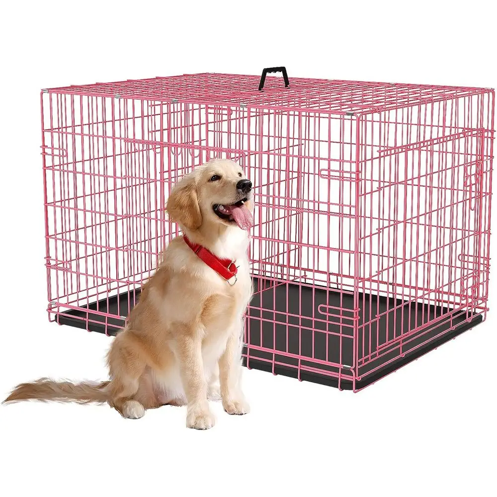 

Большая клетка для собак XXL - розовая металлическая проволочная клетка для крупных собак, двухдверный вольер для домашнего содержания и разделения зон в помещении