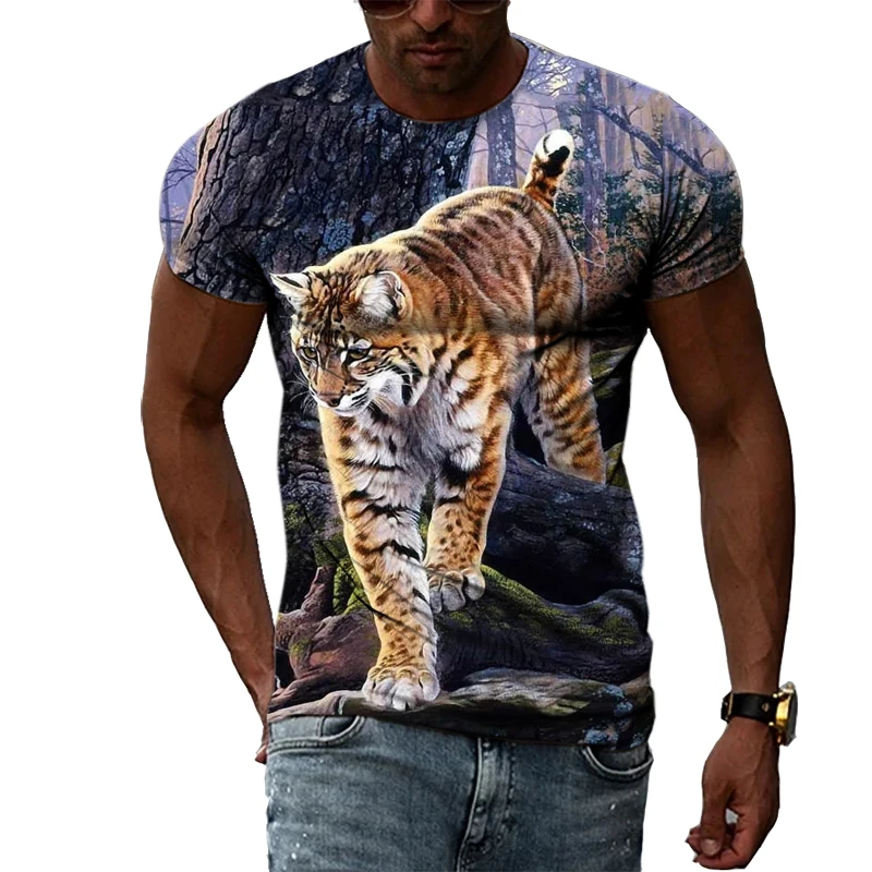 Summer Animal 3D Printed Cool Leopard Men\'s T-shirt O Collar Fashion Casual Street Funny Oversized Tiger Short Sleeve Clothing