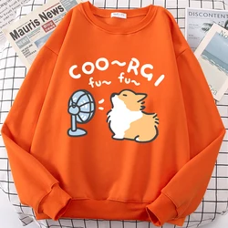 Wind Blowing Corgi Dog Fun Cute Print Cartoons Sweatshirt Men Women Crewneck Pullover Casual Japan Loose Hoodie Cartoons Hoodies