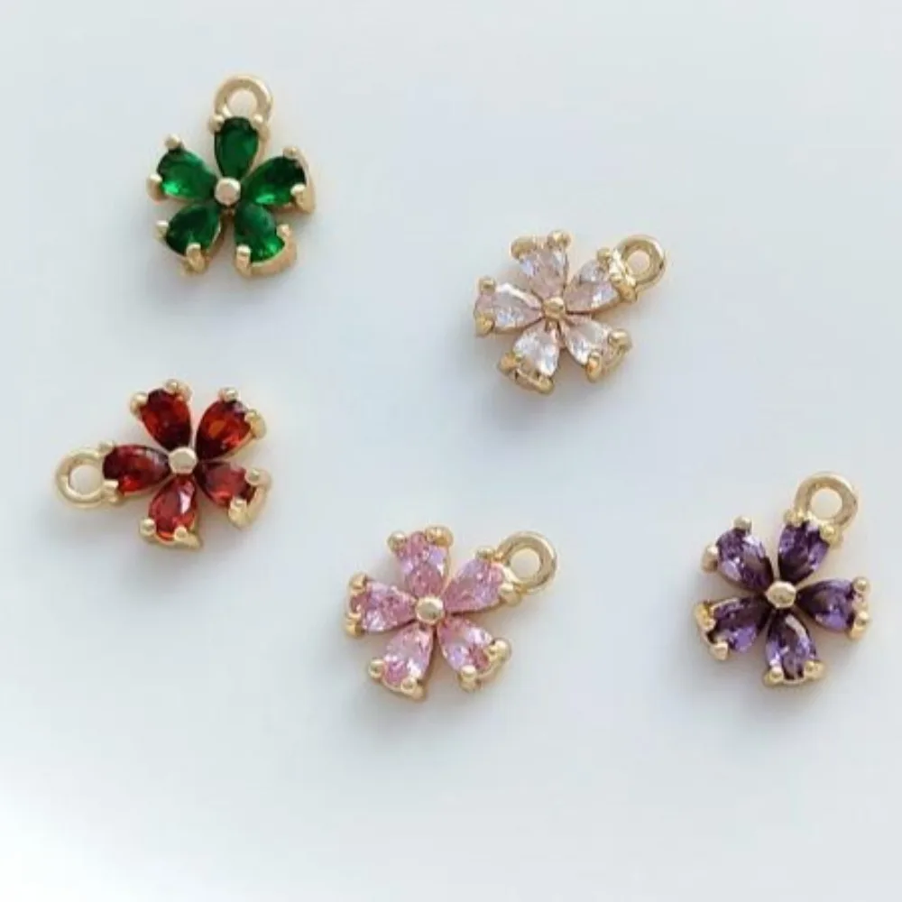

1Pcs Copper Charms 14K Gold Color Colored Zircon Peach Blossom Five-petaled Flower Pendant DIY Earrings Bracelet Jewelry Pendant