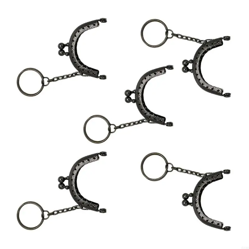 Half Round Purse Frame Hardware Set, 5 Pack 5 Kiss Lock Clasp with Loop for DIY Coin Purse and Case Sewing 6XDA