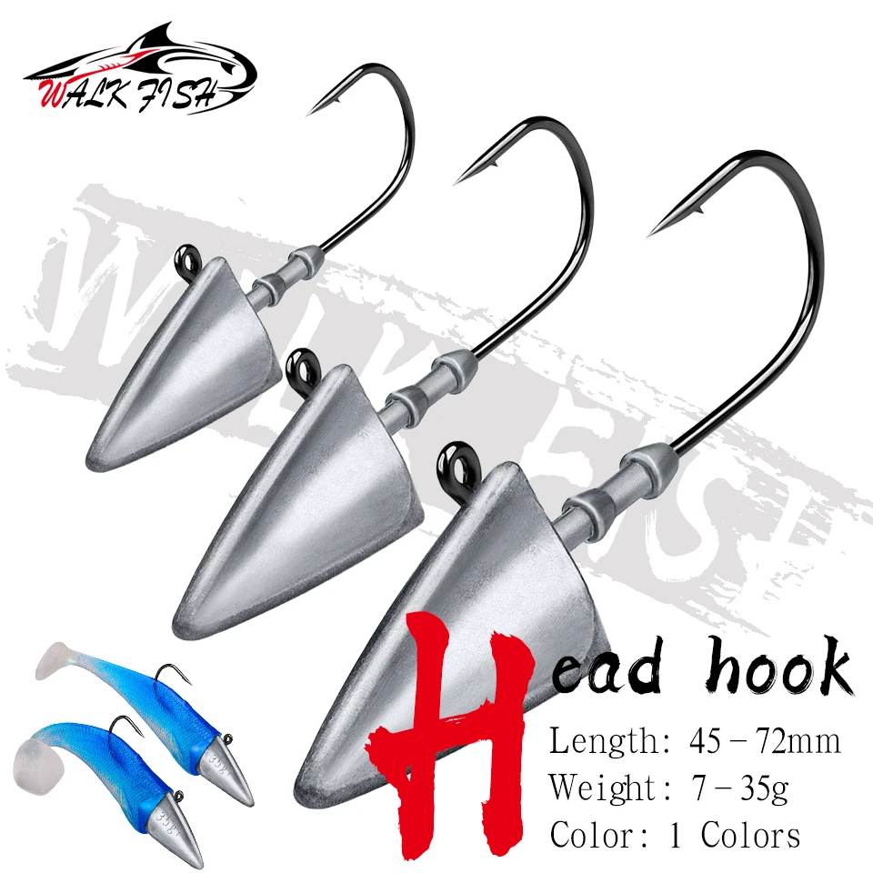 WALK FISH 5Pcs/Lot Triangle Lead Head Hooks 7g/10g/15g/21g/28g/35g Soft Worm Upside-down Hook Ship Type Jig Hook Fishing Tackle