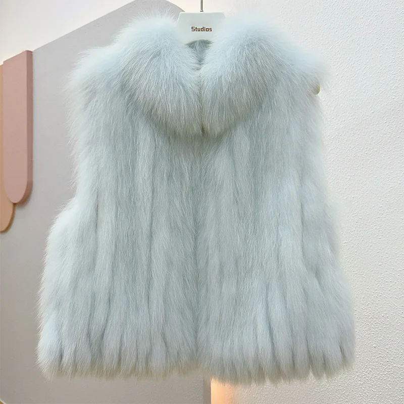 2023 neue frauen Flauschigen Echten Fuchs Pelz Ärmellose Weste Natürliche Pelz Stirp Genäht Toghter Weste Luxus Oberbekleidung Jacken