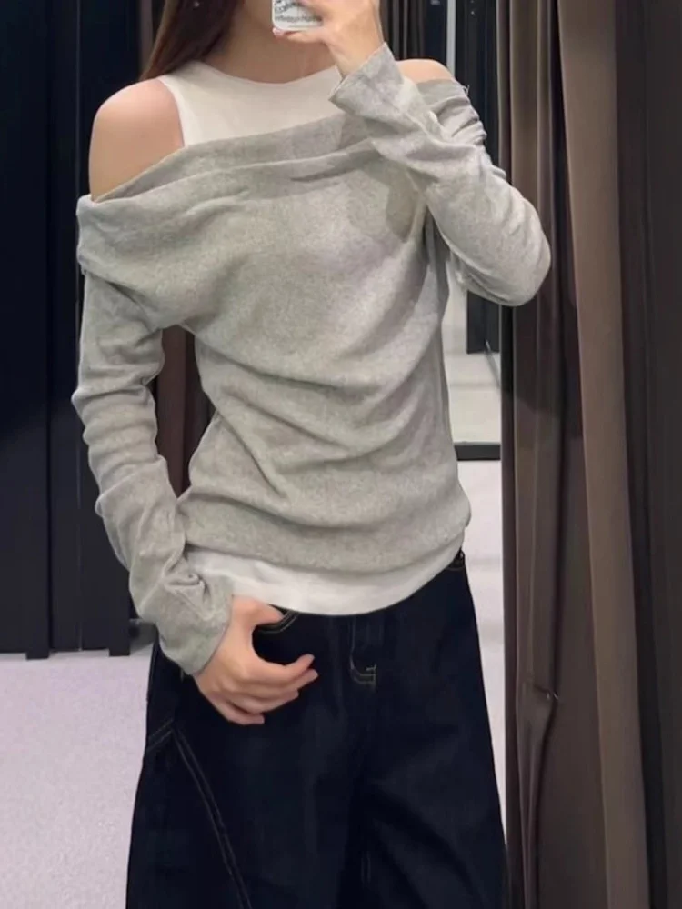 

Сладкая и пряная модная женская футболка Long Sve round Ne Асимметричный двухслойный хлопковый повседневный топ