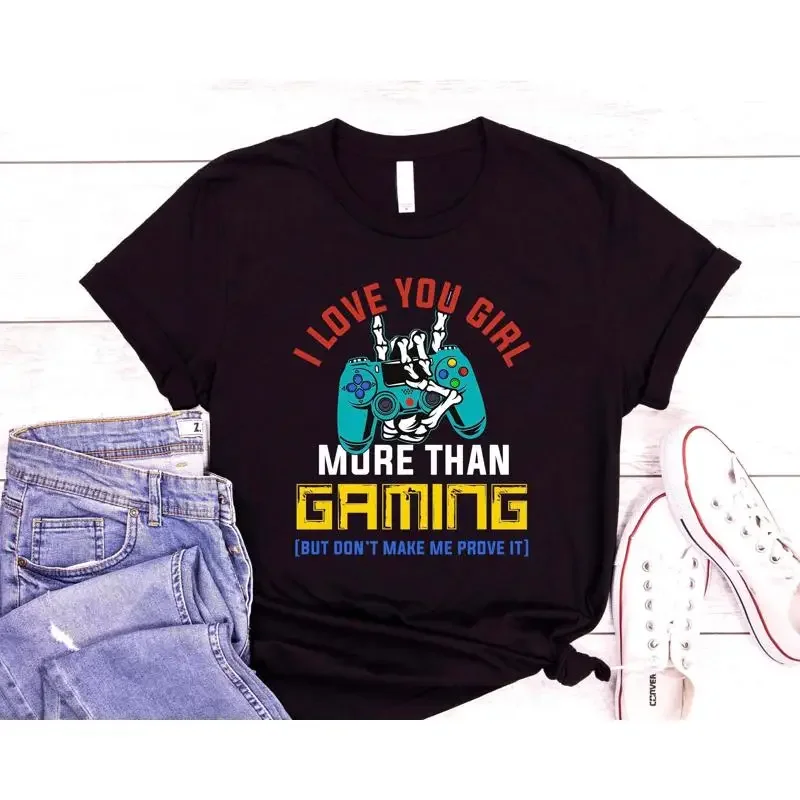 

Футболка «Я люблю тебя» для девочек больше, чем игры, футболка для мальчиков на День святого Валентина, геймер, забавные игры, День святого Валентина