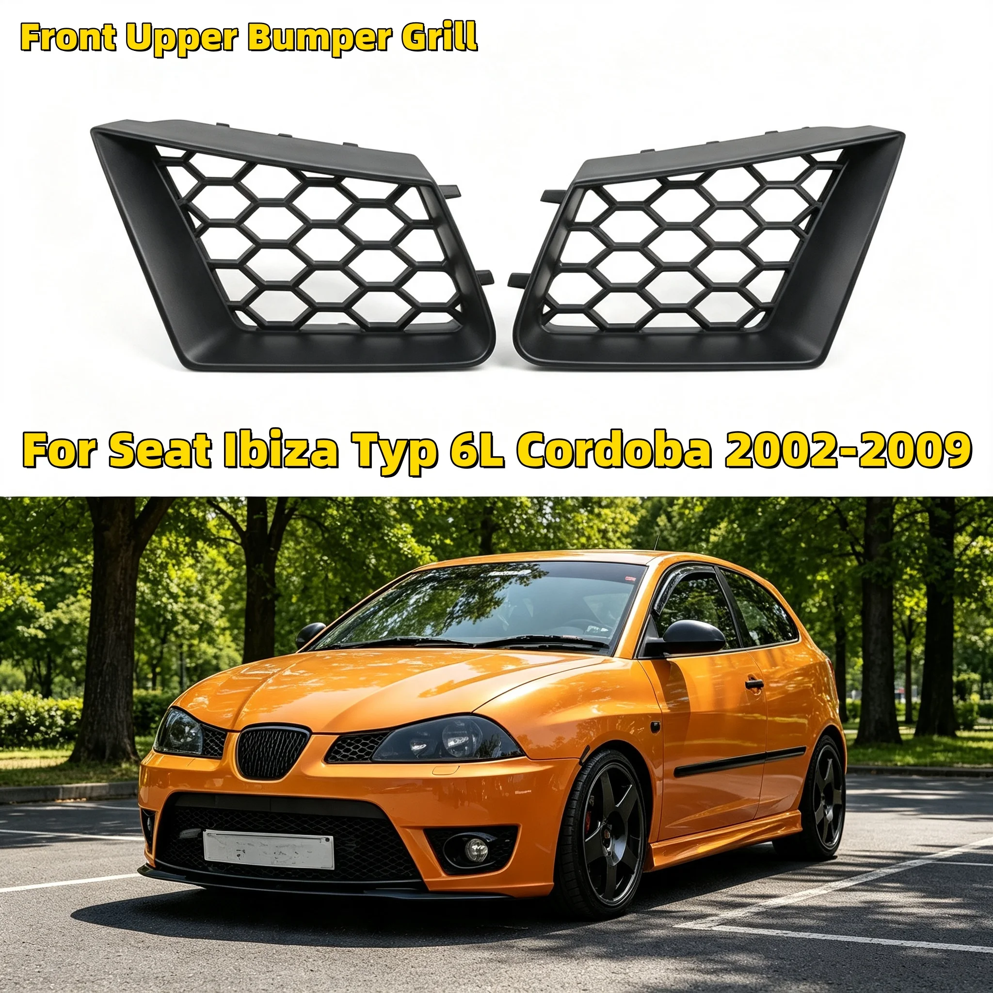 Vorderer Kühlergrill Wabengrill 6L0853677A 6L0853676A Ersatz für Seat Ibiza Typ 6L Cordoba 2002-2009 Schutzgitter – Detail 1