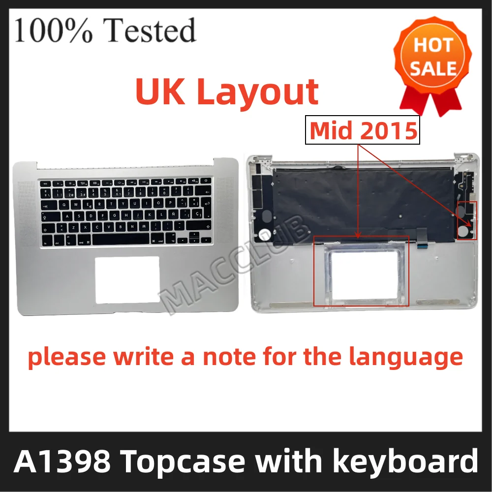 

A1398 UK EU Layout Top case keyboard for Macbook Pro Retina 15'' A1398 2015 EMC 2909 2910 Topcase keyboard