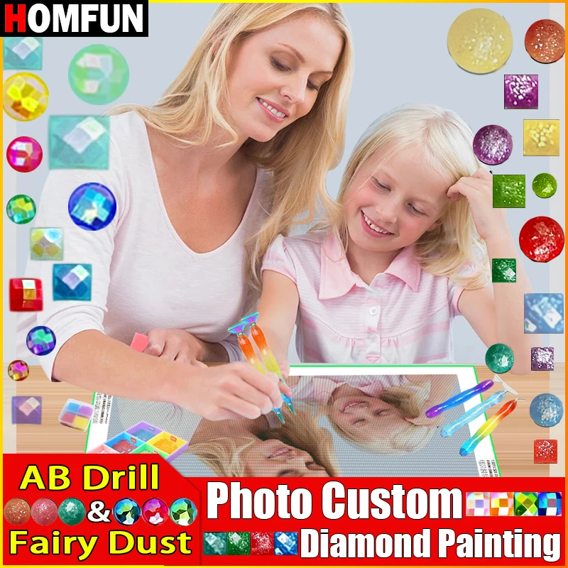 HOMFUN Fairy Dust / AB Photo Custom Diamond Painting 5D immagine fai da te strass ricamo Home Wedding Decor Kids Memorial Gift